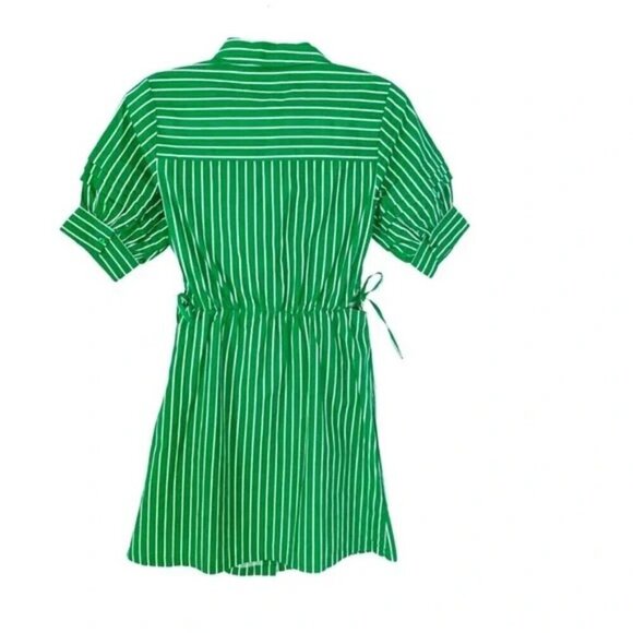 Walter Baker Cut Out Midriff Cotton Meera Dress Green Kelly Stripe| Medium - Picture 3 of 6